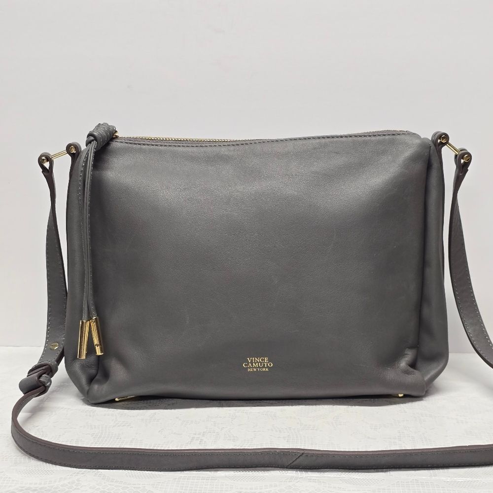 Vince Camuto Josie Crossbody Bag Genuine Gray Leather Purse Preppy Casual